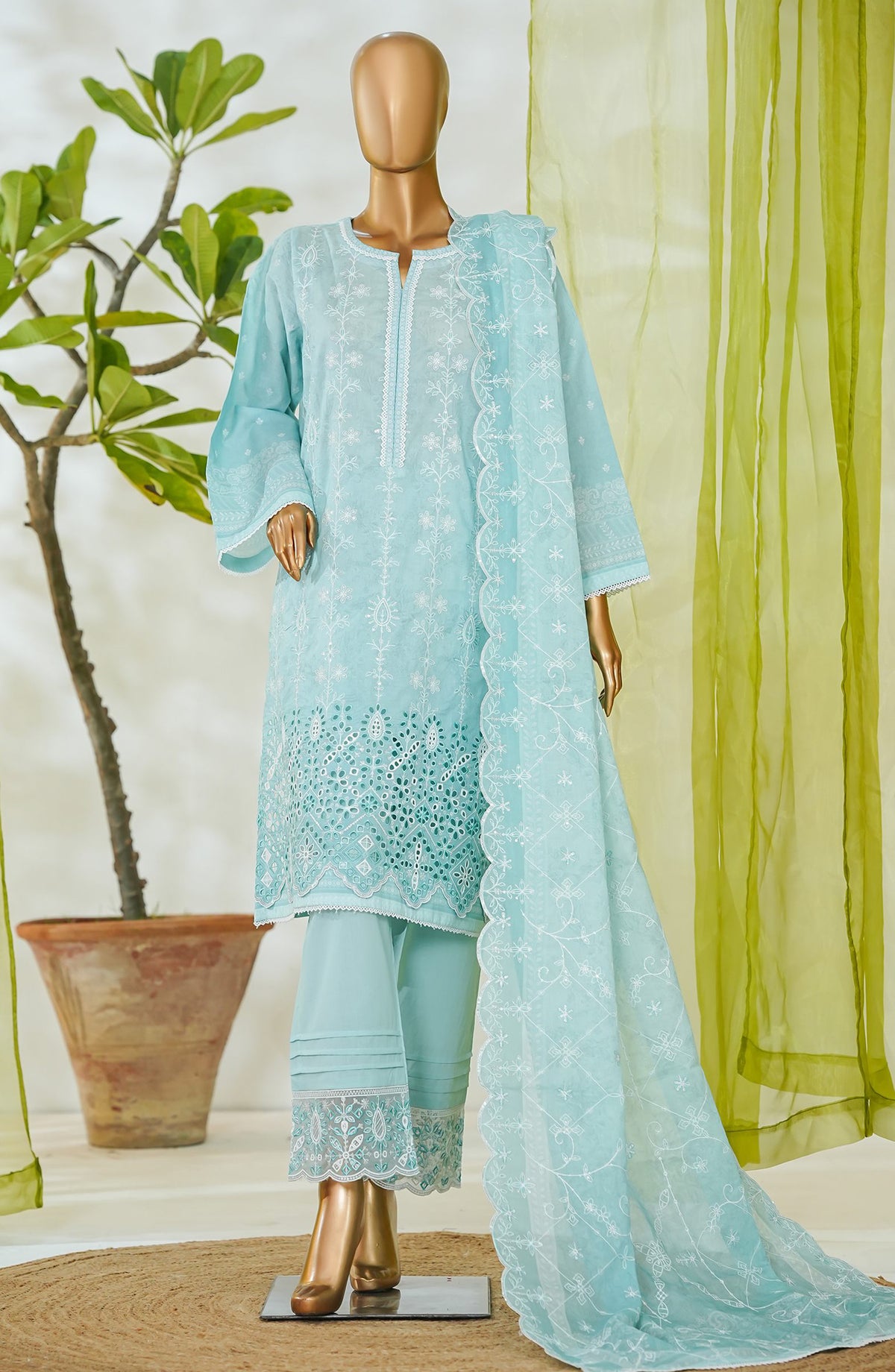 Bin Saeed Luxury Embroidered Cotton Stitched 3 Piece Suit - Design-10 - BS26LUX - Blue - Mid Summer Collection