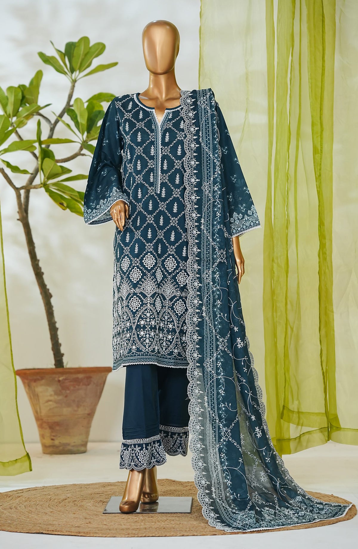 Bin Saeed Luxury Embroidered Cotton Stitched 3 Piece Suit - Design-07 - BS26LUX - Blue - Mid Summer Collection