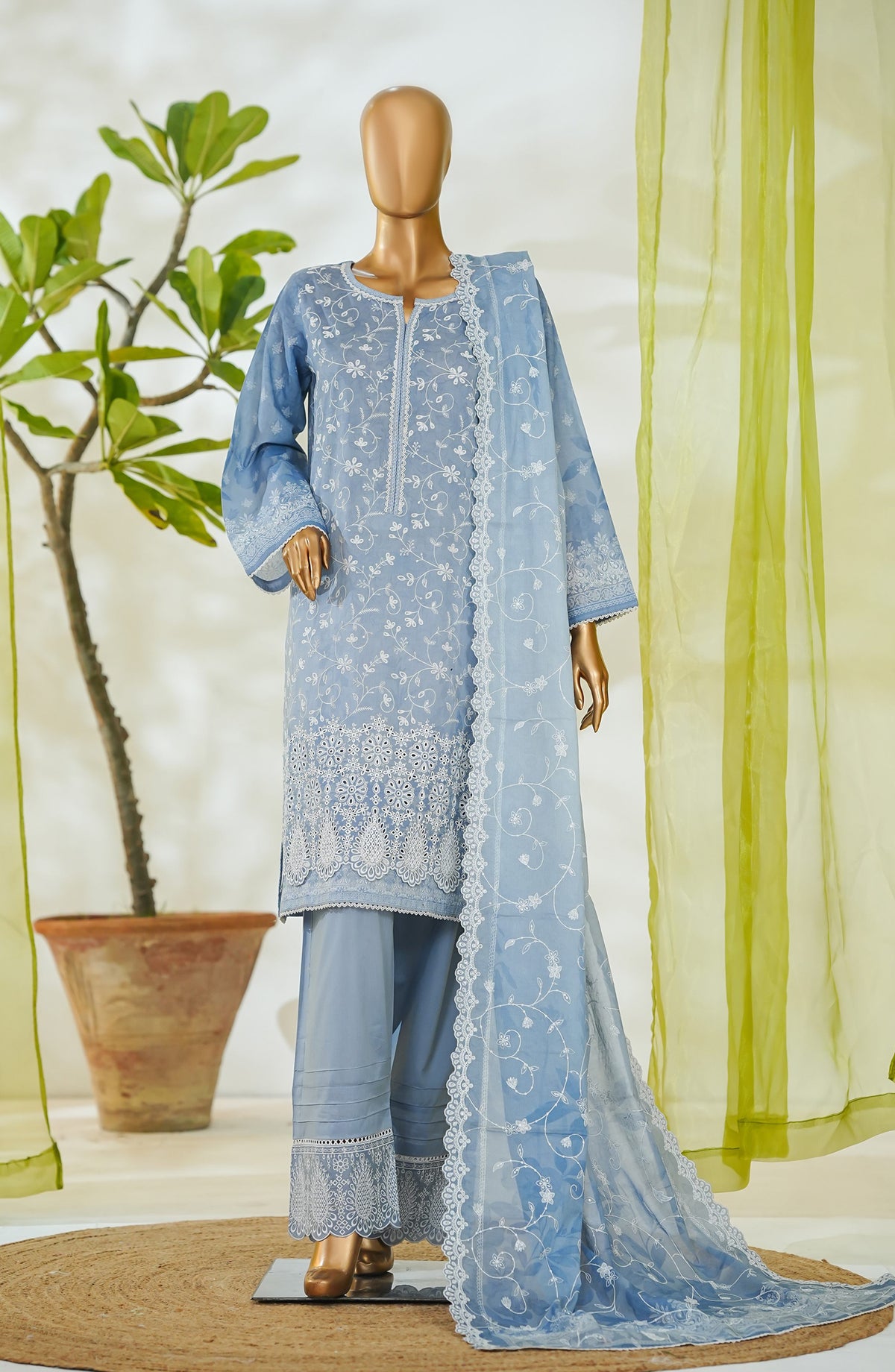 Bin Saeed Luxury Embroidered Cotton Stitched 3 Piece Suit - Design-06 - BS26LUX - Blue - Mid Summer Collection