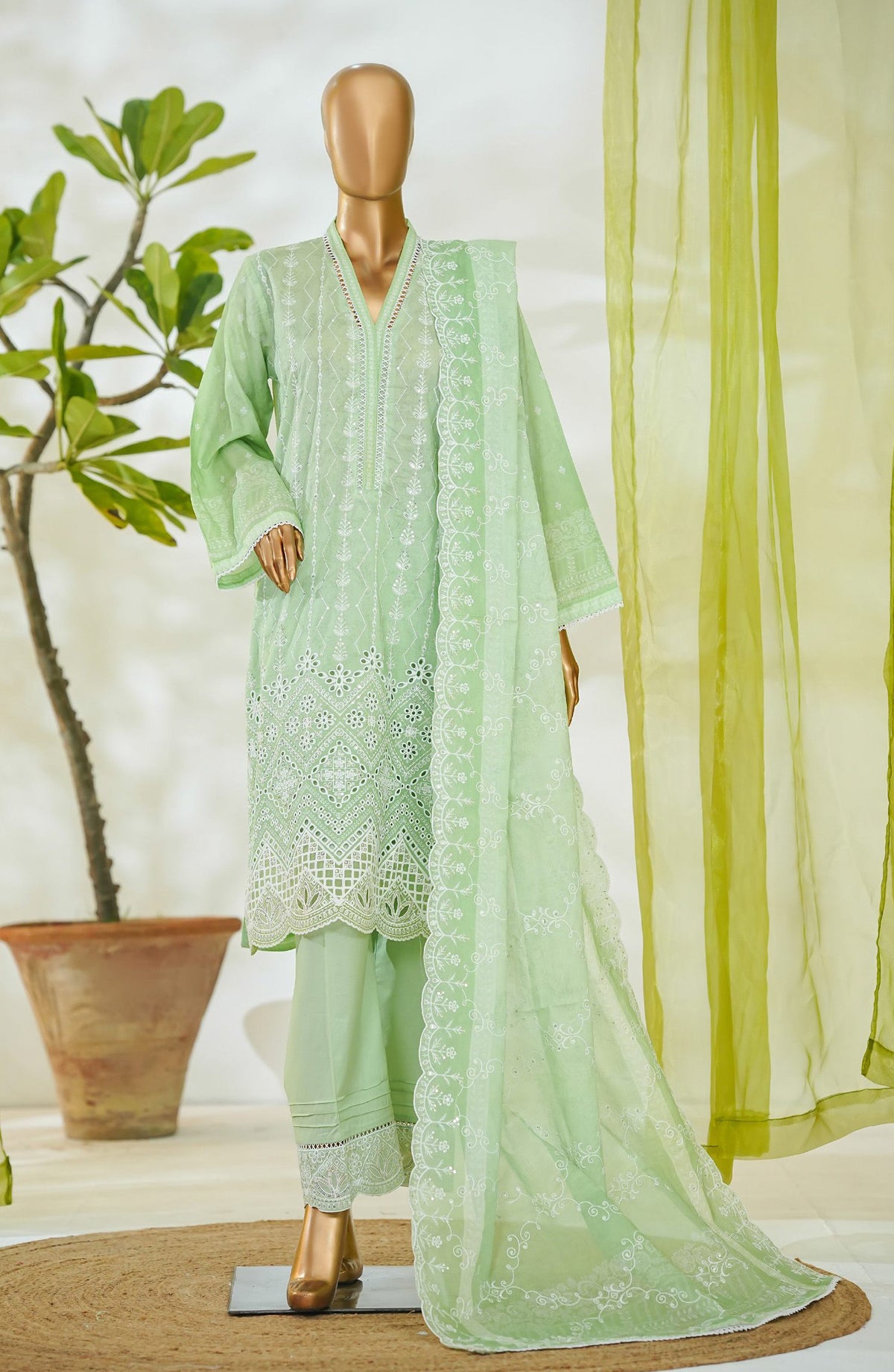 Bin Saeed Luxury Embroidered Cotton Stitched 3 Piece Suit - Design-05 - BS26LUX - Green - Mid Summer Collection