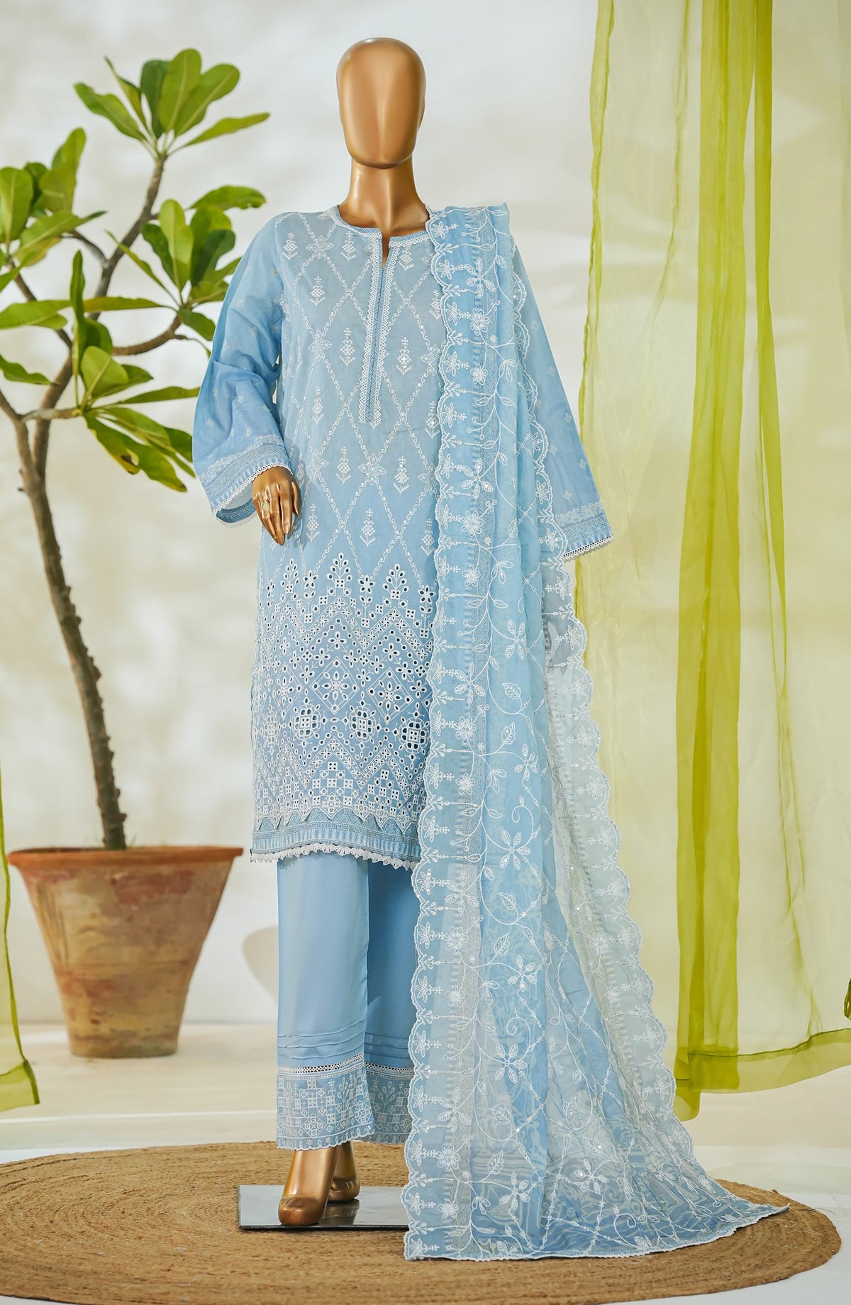Bin Saeed Luxury Embroidered Cotton Stitched 3 Piece Suit - Design-03 - BS26LUX - Blue - Mid Summer Collection