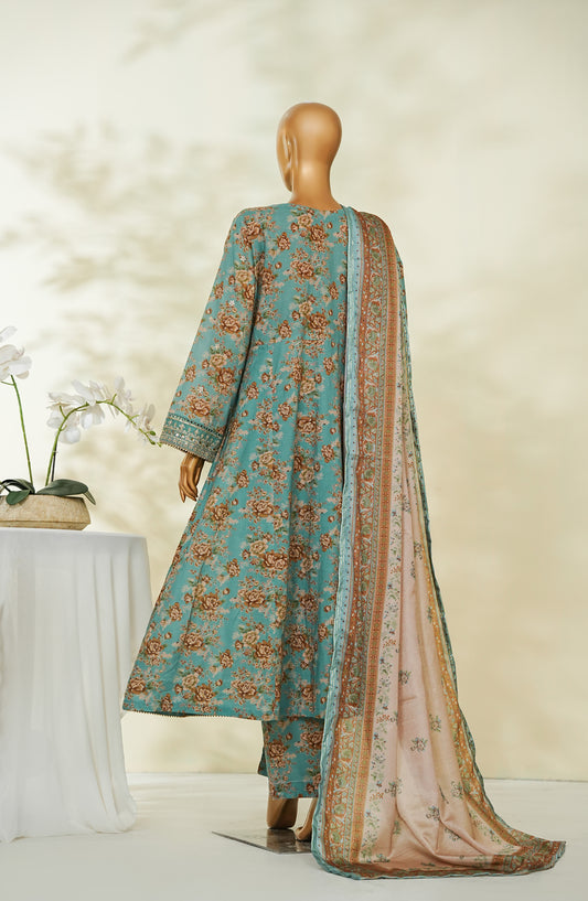 Bin Saeed Luxury Embroidered Lawn Stitched Frock 3 Piece Suit - D-05 - BS26RUF - Green - Festive Collection