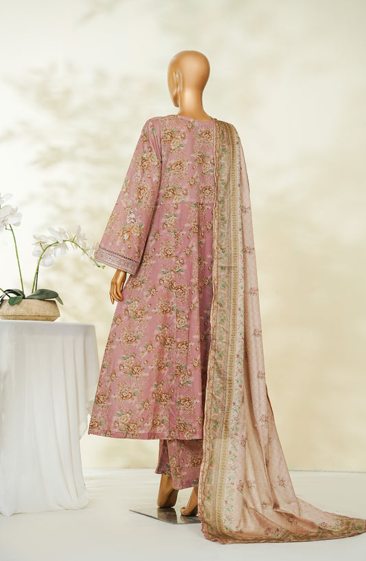 Bin Saeed Luxury Embroidered Lawn Stitched Frock 3 Piece Suit - D-04 - BS26RUF - Pink - Festive Collection