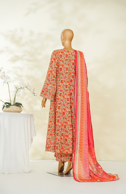 Bin Saeed Luxury Embroidered Lawn Stitched Frock 3 Piece Suit - D-03 - BS26RUF - Peach - Festive Collection