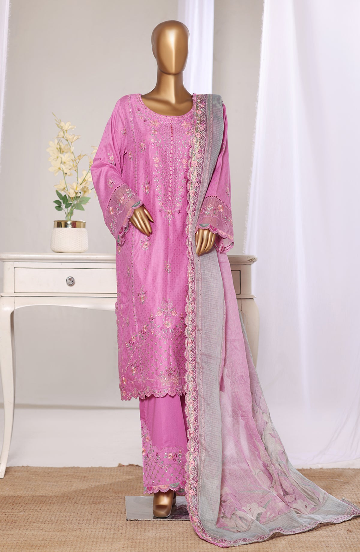 Bin Saeed Luxury Embroidered Jacquard Stitched 3 Piece Suit - Design-09 - BS26JCQ - Pink - Mid Summer Collection