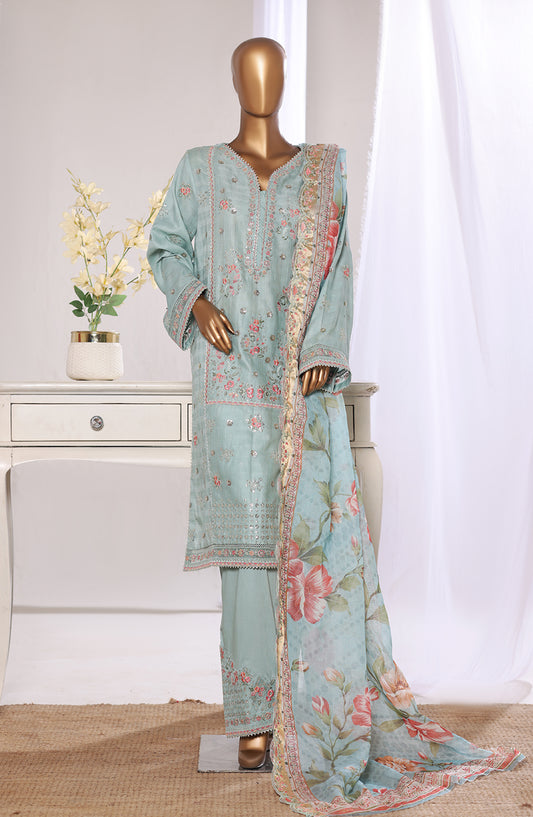 Bin Saeed Luxury Embroidered Jacquard Stitched 3 Piece Suit - Design-02 - BS26JCQ - Blue - Mid Summer Collection