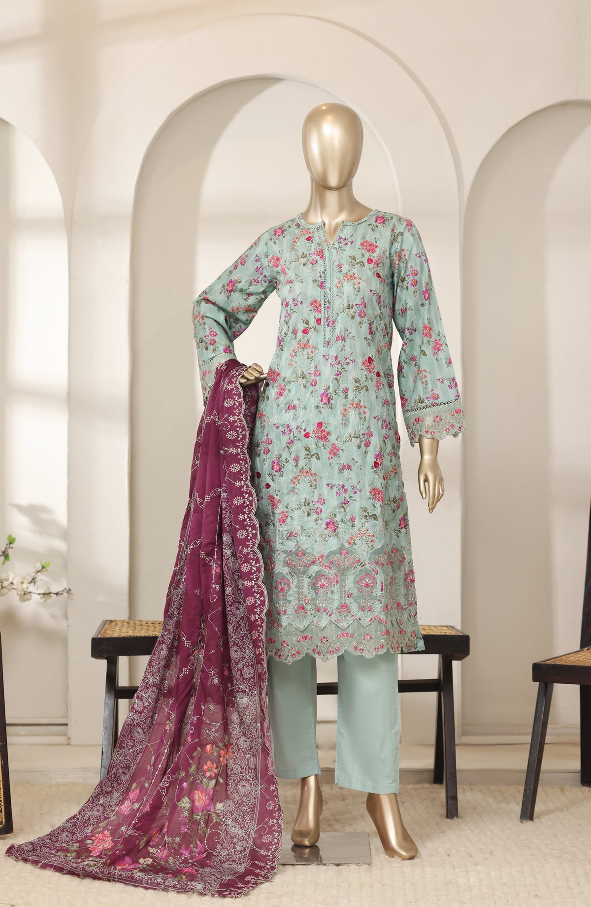 Bin Saeed Luxury Embroidered Lawn Stitched 3 Piece Suit - D-06 - BS26LES - Blue - Summer Collection