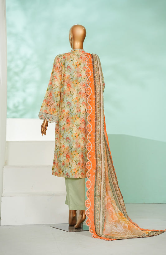 Bin Saeed Luxury Laserkari Lawn Stitched 3 Piece Suit - D-04 - BS26KRL - Orange - Summer Collection