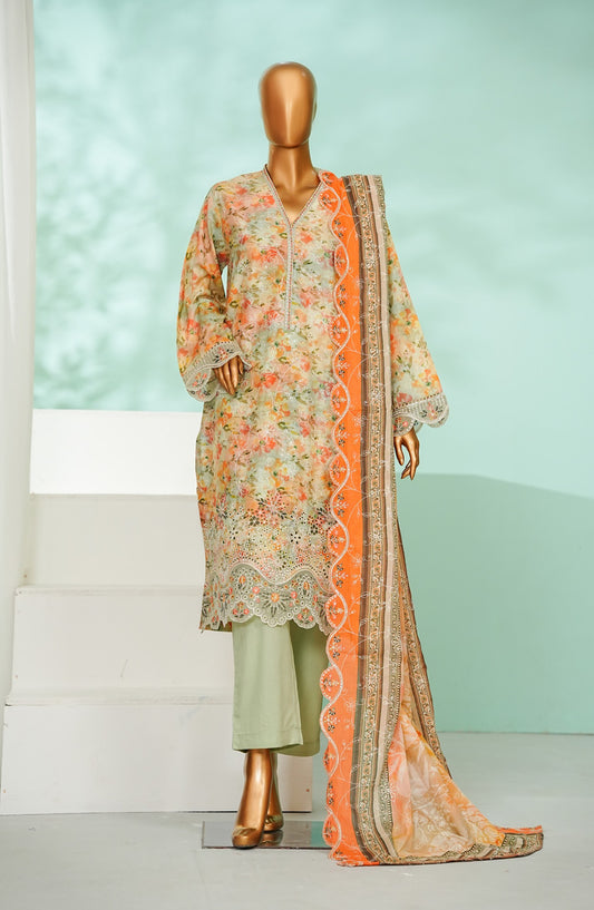 Bin Saeed Luxury Laserkari Lawn Stitched 3 Piece Suit - D-04 - BS26KRL - Orange - Summer Collection