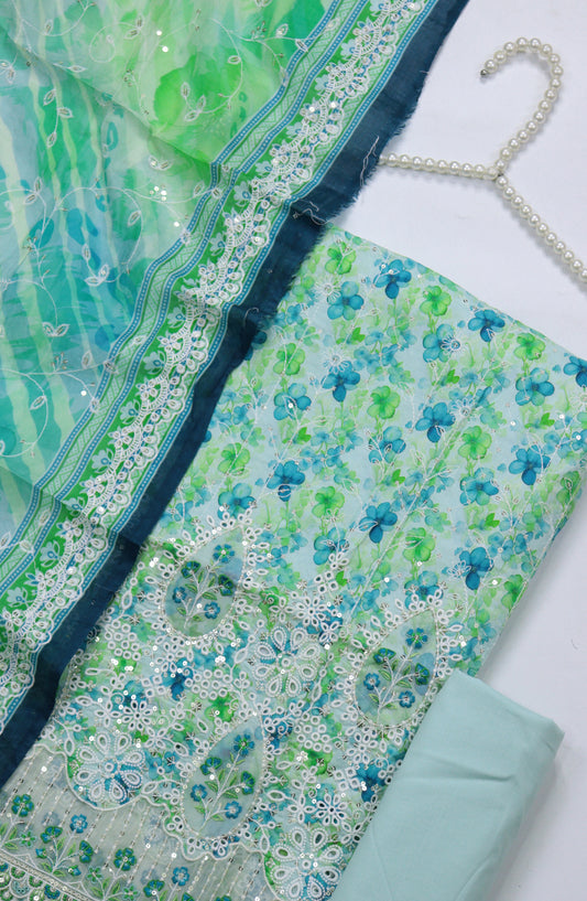 Bin Saeed Embroidered Cotton Unstitched 3 Piece Suit - Design-12 - BS25MDS - Green - Mid Summer Collection