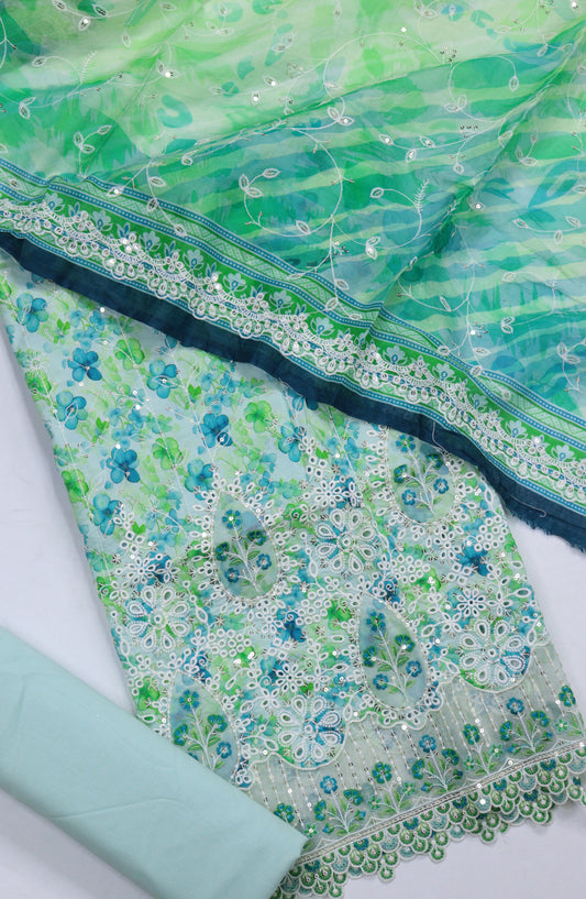 Bin Saeed Embroidered Cotton Unstitched 3 Piece Suit - Design-12 - BS25MDS - Green - Mid Summer Collection