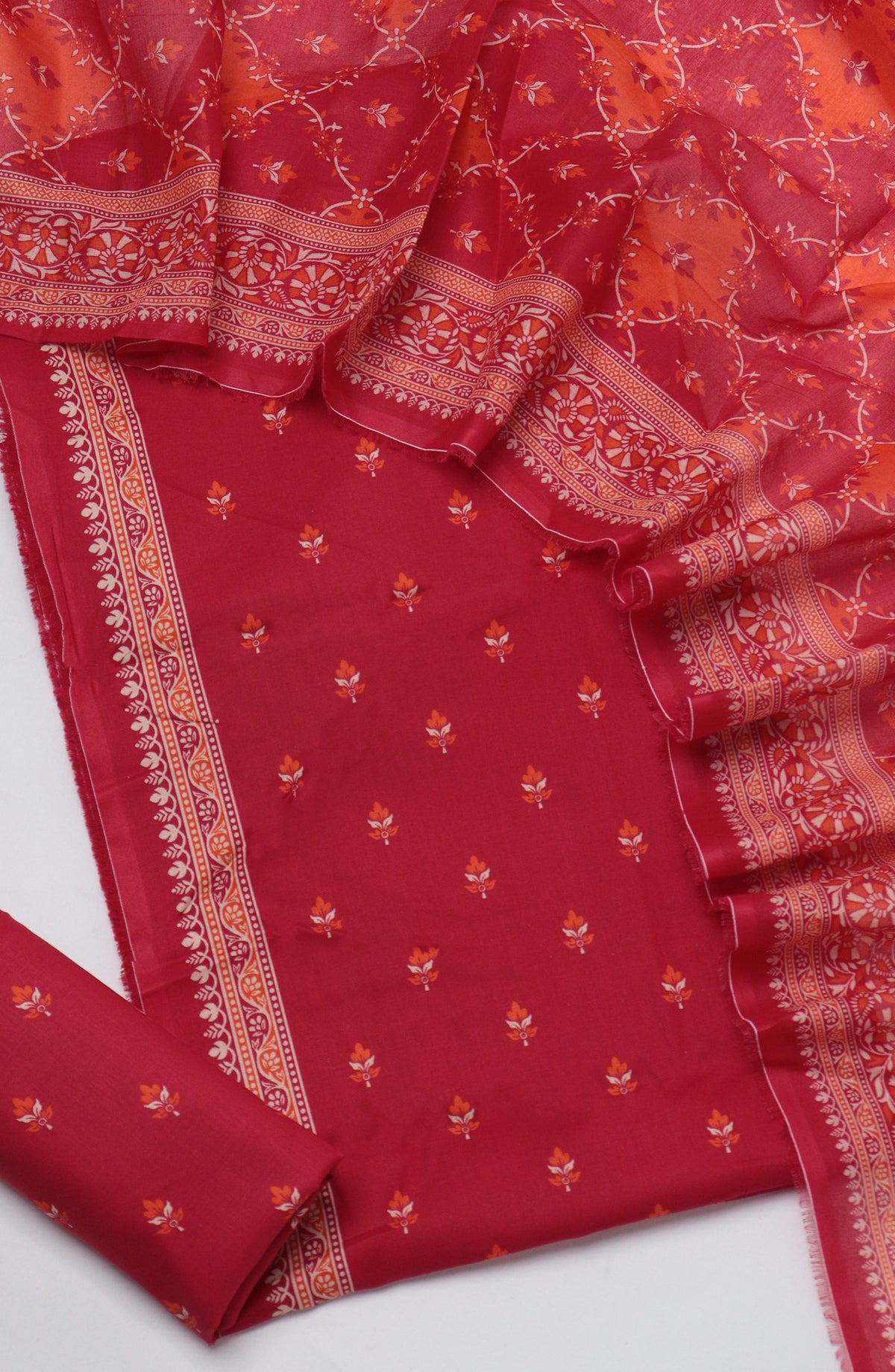 Bin Saeed Printed Cotton Unstitched 3 Piece Suit - D-08 - BS26NHT - Red - Summer Collection