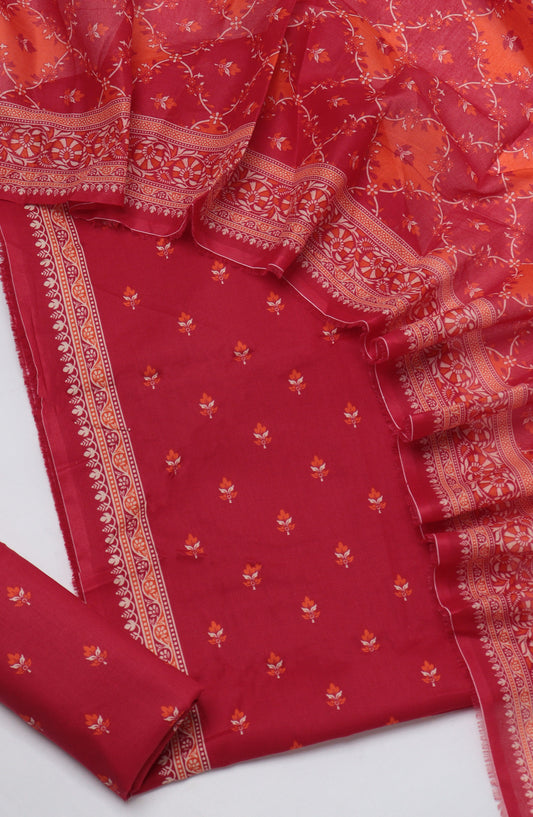 Bin Saeed Printed Cotton Unstitched 3 Piece Suit - D-08 - BS26NHT - Red - Summer Collection