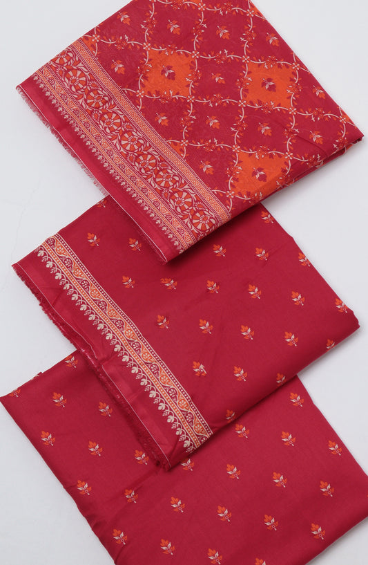 Bin Saeed Printed Cotton Unstitched 3 Piece Suit - D-08 - BS26NHT - Red - Summer Collection