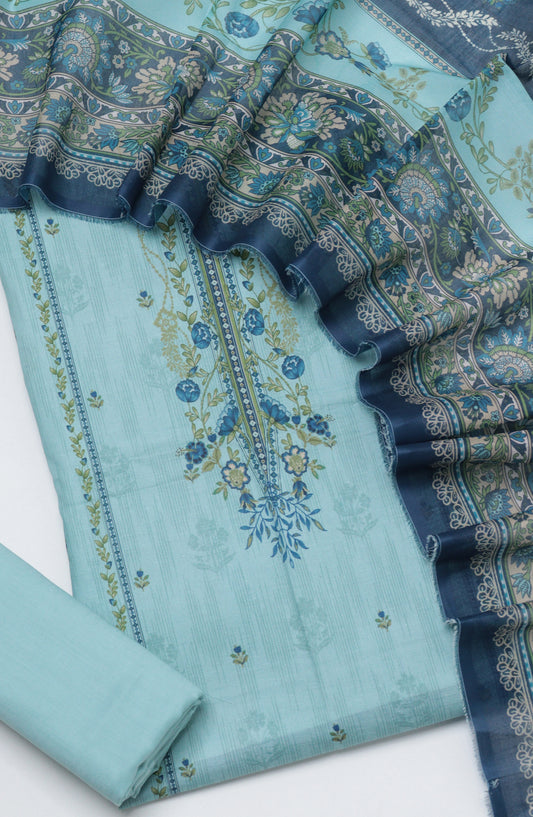 Bin Saeed Printed Cotton Unstitched 3 Piece Suit - D-07 - BS26NHT - Ferozi - Summer Collection