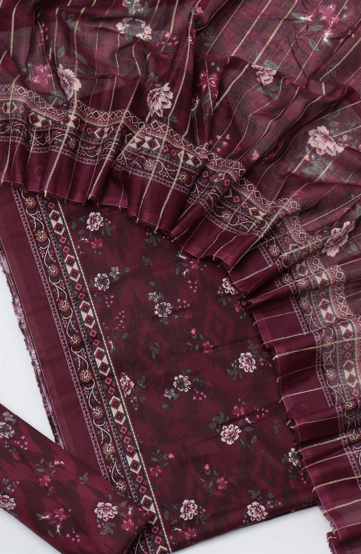 Bin Saeed Printed Cotton Unstitched 3 Piece Suit - D-03 - BS26NHT - Maroon - Summer Collection