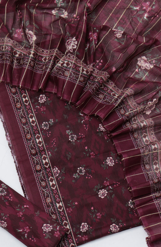 Bin Saeed Printed Cotton Unstitched 3 Piece Suit - D-03 - BS26NHT - Maroon - Summer Collection