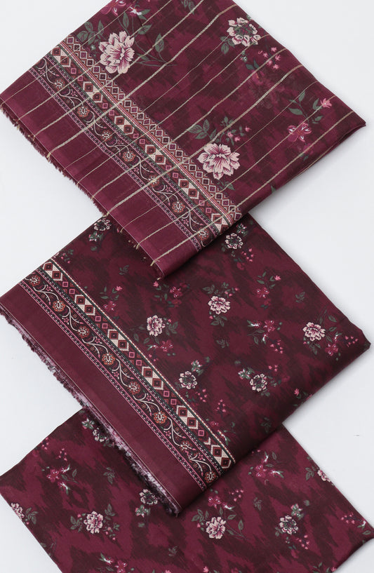 Bin Saeed Printed Cotton Unstitched 3 Piece Suit - D-03 - BS26NHT - Maroon - Summer Collection