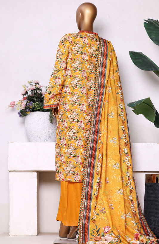 Bin Saeed Printed Khaddar Stitched 3 Piece Suit - Design-07 - BS25PKD - Yellow - Winter Collection