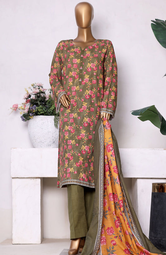 Bin Saeed Printed Khaddar Stitched 3 Piece Suit - Design-09 - BS25PKD - Green - Winter Collection