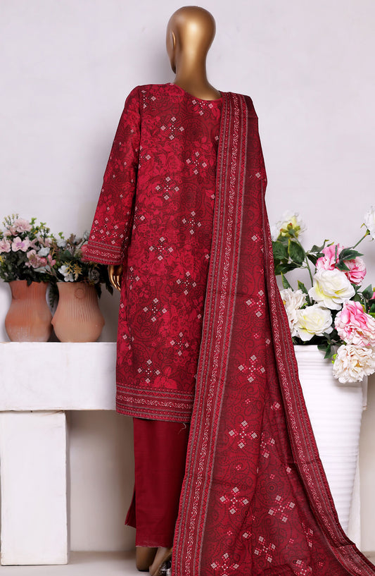 Bin Saeed Printed Khaddar Stitched 3 Piece Suit - Design-13 - BS25PKD - Red - Winter Collection
