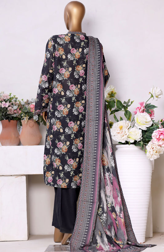 Bin Saeed Printed Khaddar Stitched 3 Piece Suit - Design-15 - BS25PKD - Black - Winter Collection