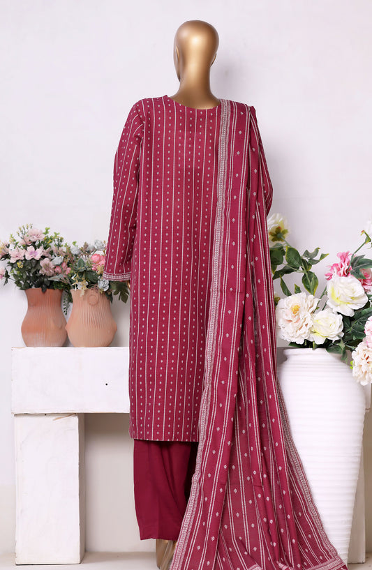 Bin Saeed Printed Khaddar Stitched 3 Piece Suit - Design-16 - BS25PKD - Red - Winter Collection