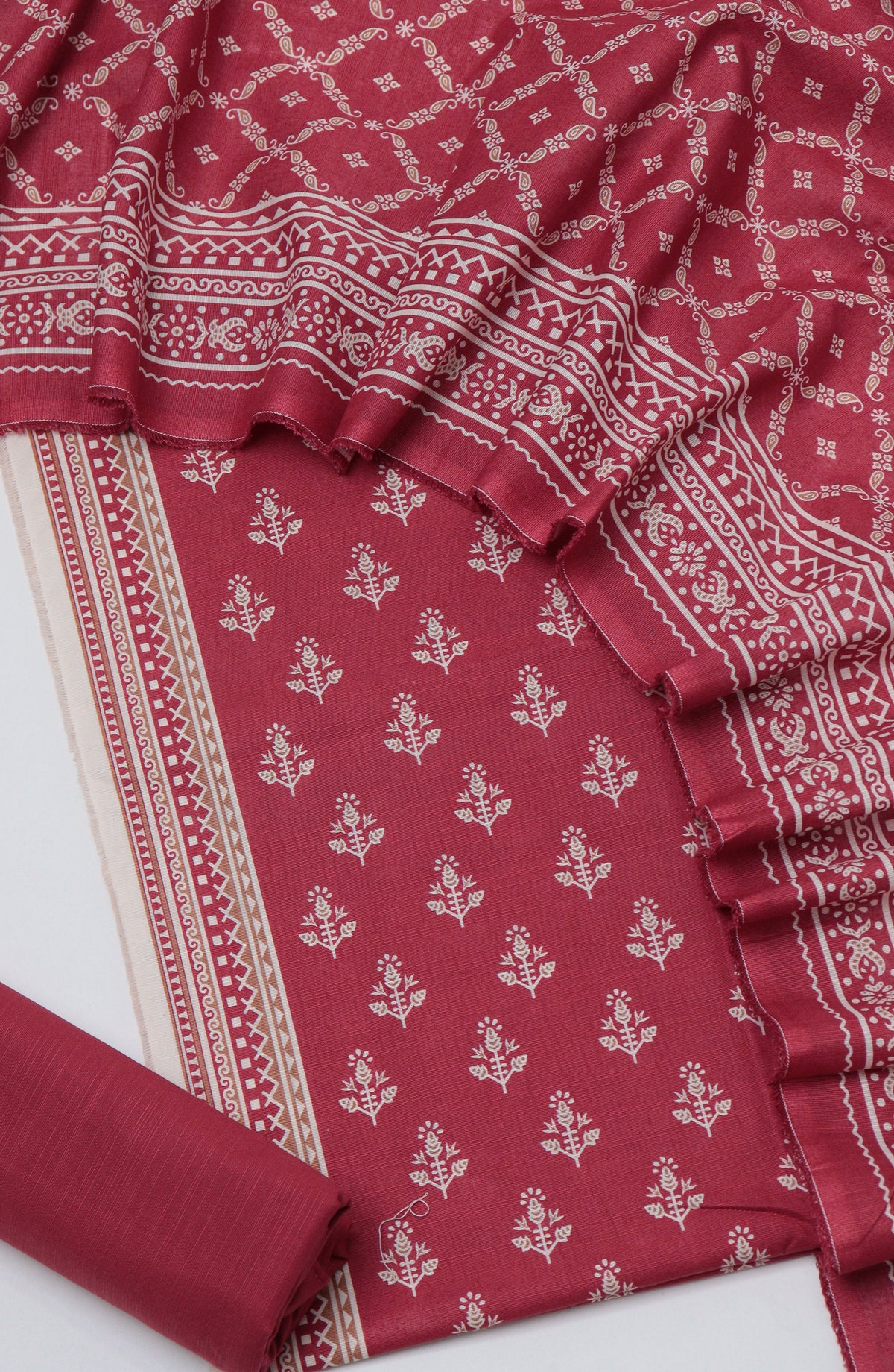 Bin Saeed Printed Khaddar Unstitched 3 Piece Suit - D-01 - BS26KDR - Red - Winter Collection