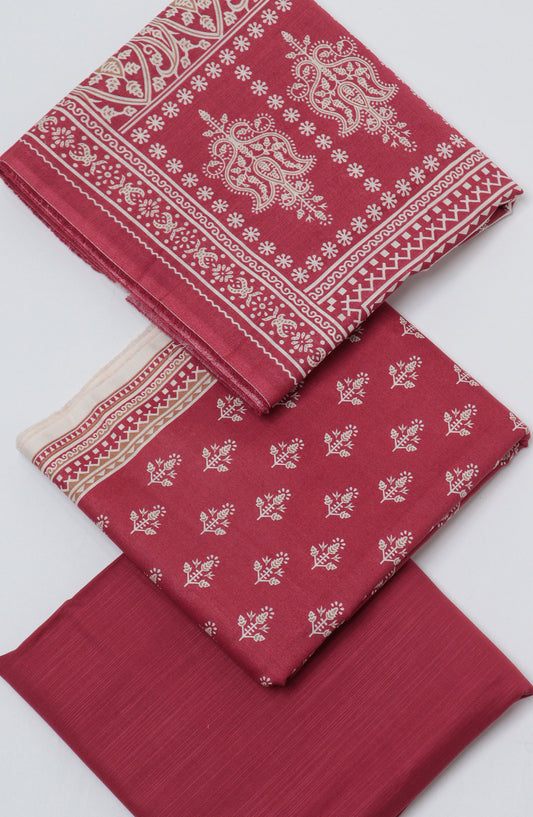 Bin Saeed Printed Khaddar Unstitched 3 Piece Suit - D-01 - BS26KDR - Red - Winter Collection