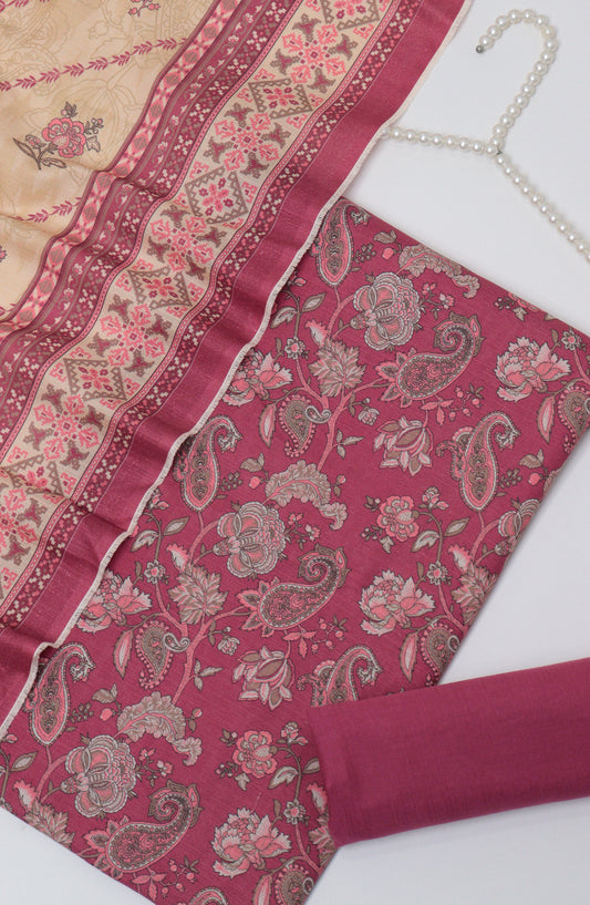Bin Saeed Printed Khaddar Unstitched 3 Piece Suit - D-04 - BS26WD - Pink - Winter Collection
