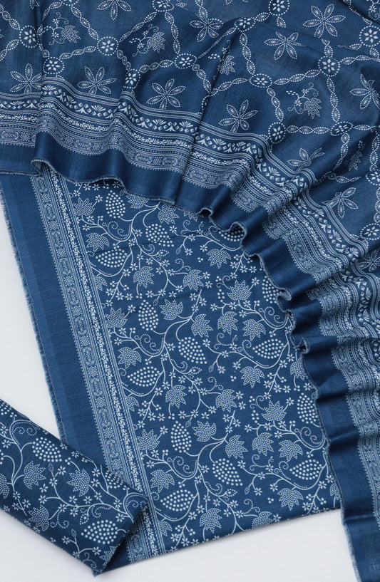 Bin Saeed Printed Khaddar Unstitched 3 Piece Suit - D-05 - BS26KDR - Blue - Winter Collection