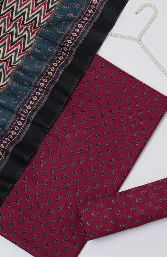 Bin Saeed Printed Khaddar Unstitched 3 Piece Suit - D-05 - BS26WD - Pink - Winter Collection