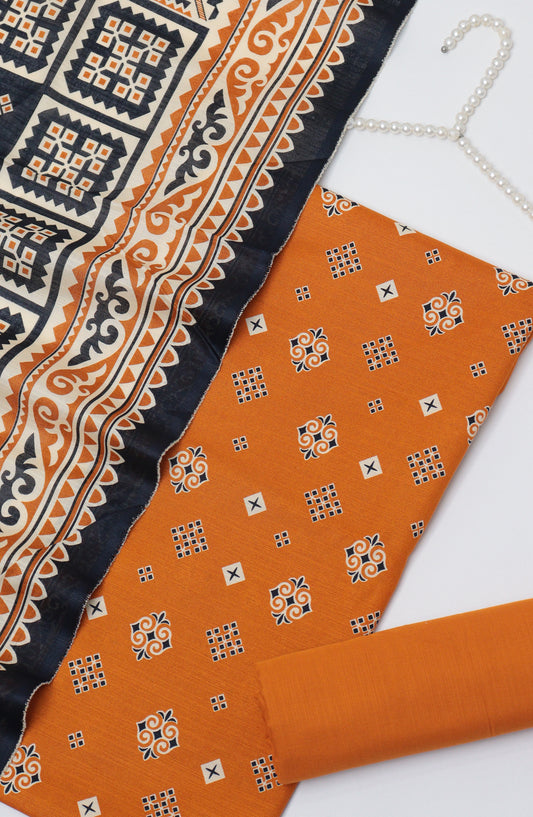 Bin Saeed Printed Khaddar Unstitched 3 Piece Suit - D-07 - BS26WD - Orange - Winter Collection