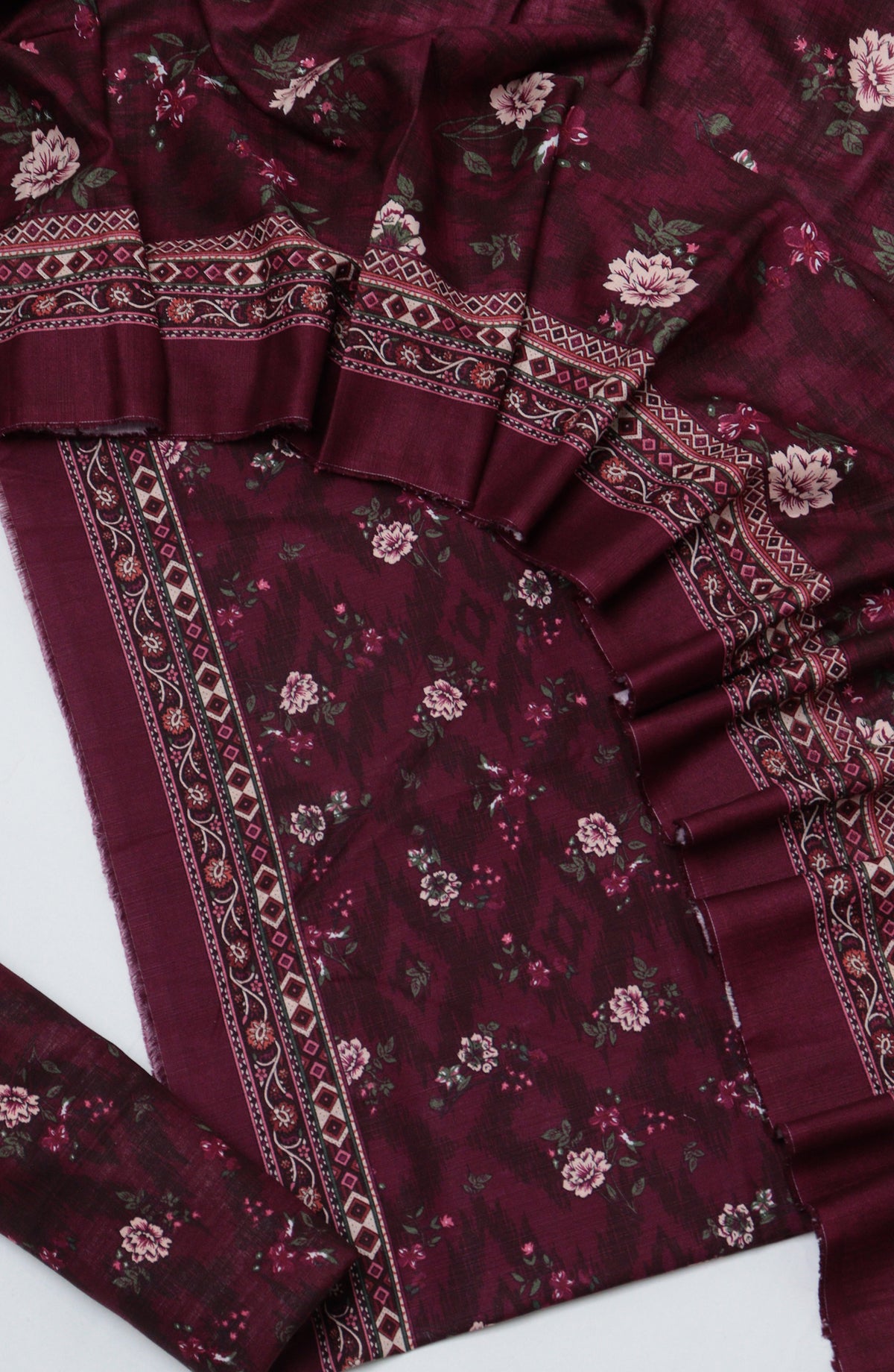 Bin Saeed Printed Khaddar Unstitched 3 Piece Suit - D-09 - BS26KDR - Maroon - Winter Collection