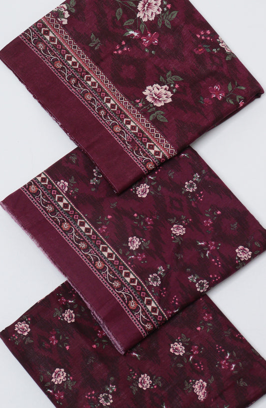 Bin Saeed Printed Khaddar Unstitched 3 Piece Suit - D-09 - BS26KDR - Maroon - Winter Collection