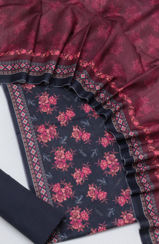 Bin Saeed Printed Khaddar Unstitched 3 Piece Suit - D-11 - BS26KDR - Black - Winter Collection