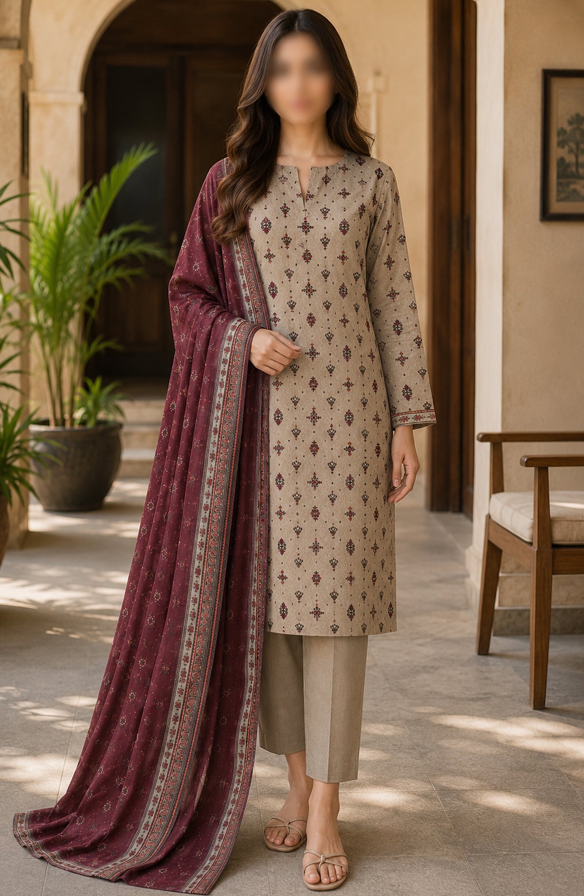 Bin Saeed Printed Lawn Unstitched 3 Piece Suit - PD-10 - BS26DCS - Beige - Summer Collection