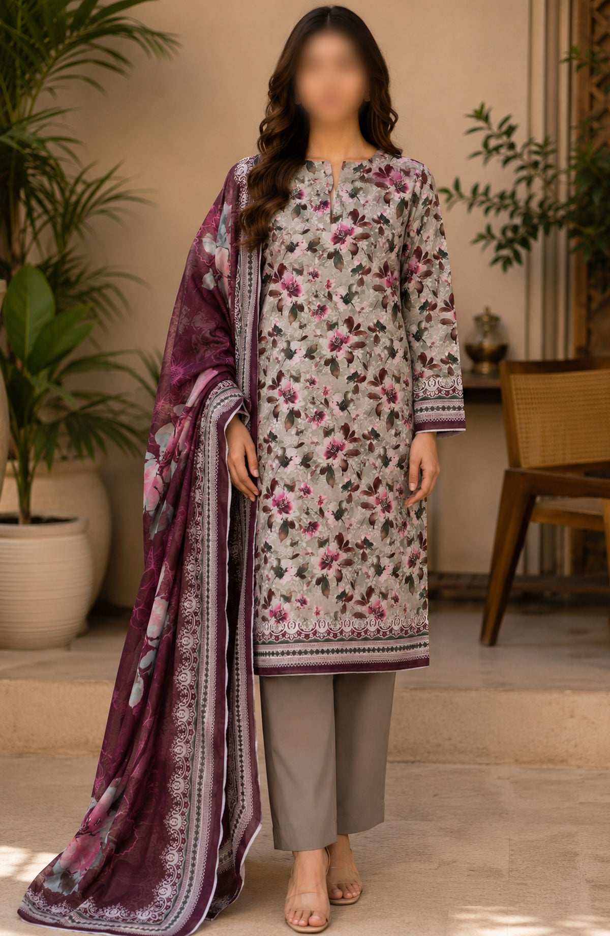 Bin Saeed Printed Lawn Unstitched 3 Piece Suit - PD-05 - BS26DCS - Grey - Summer Collection