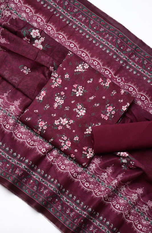 Bin Saeed Printed Lawn Unstitched 3 Piece Suit - PD-03 - BS26DCS - Maroon - Summer Collection