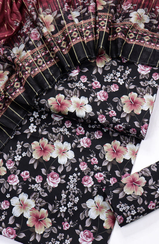Bin Saeed Printed Lawn Unstitched 3 Piece Suit - D-19 - BS26PR - Black - Summer Collection