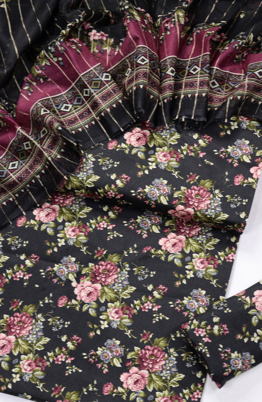 Bin Saeed Printed Lawn Unstitched 3 Piece Suit - D-14 - BS26PR - Black - Summer Collection