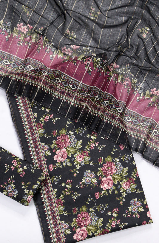 Bin Saeed Printed Lawn Unstitched 3 Piece Suit - D-14 - BS26PR - Black - Summer Collection