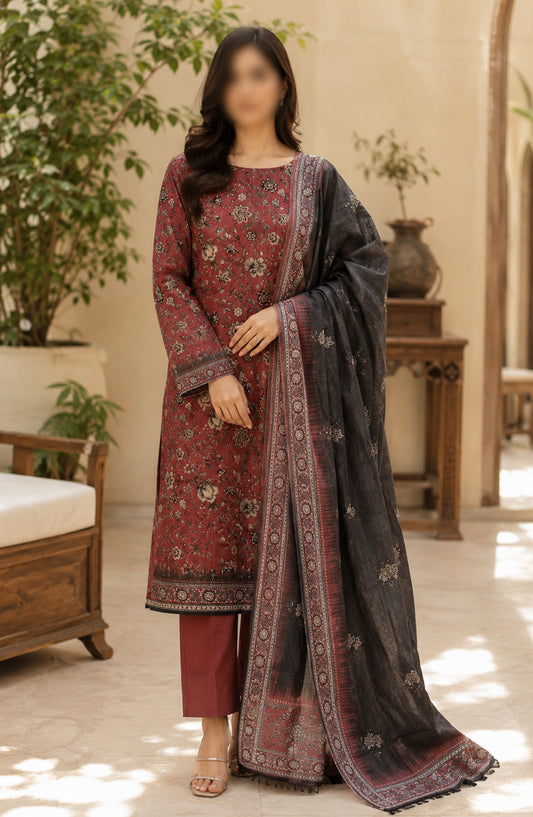 Bin Saeed Printed Lawn Unstitched 3 Piece Suit - BSD-14 - BS26DIN - Red - Summer Collection