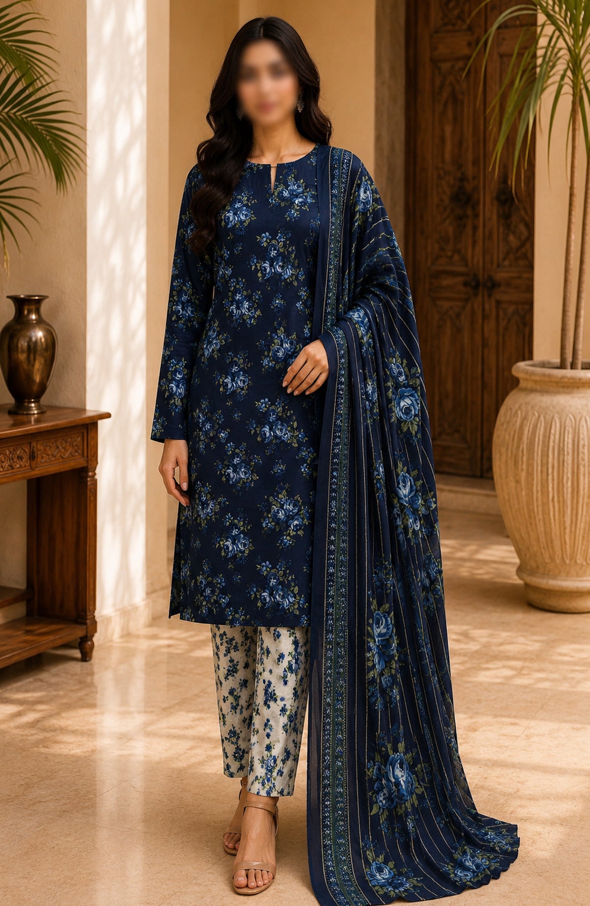 Bin Saeed Printed Lawn Unstitched 3 Piece Suit - BSD-10 - BS26DIN - Blue - Summer Collection