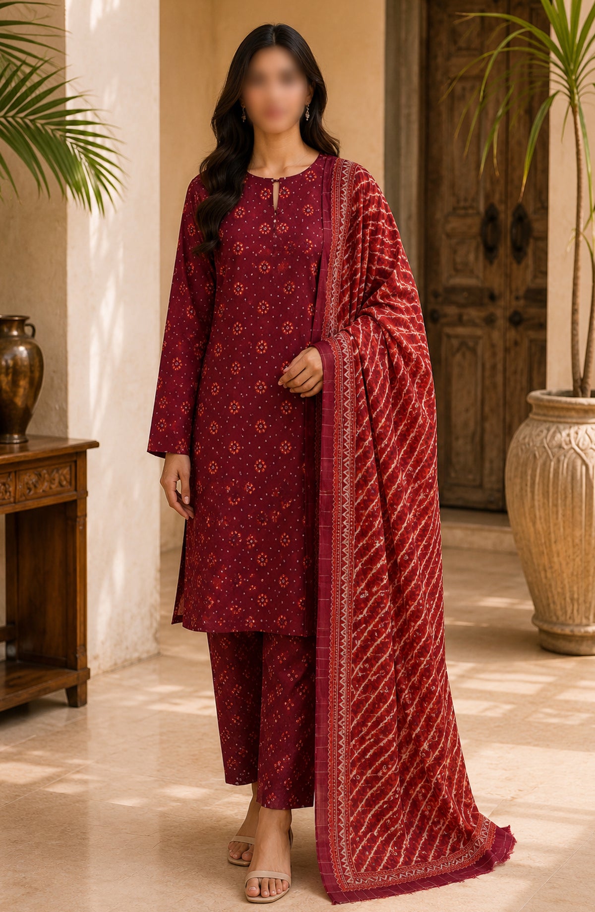 Bin Saeed Printed Lawn Unstitched 3 Piece Suit - BSD-06 - BS26DIN - Maroon - Summer Collection