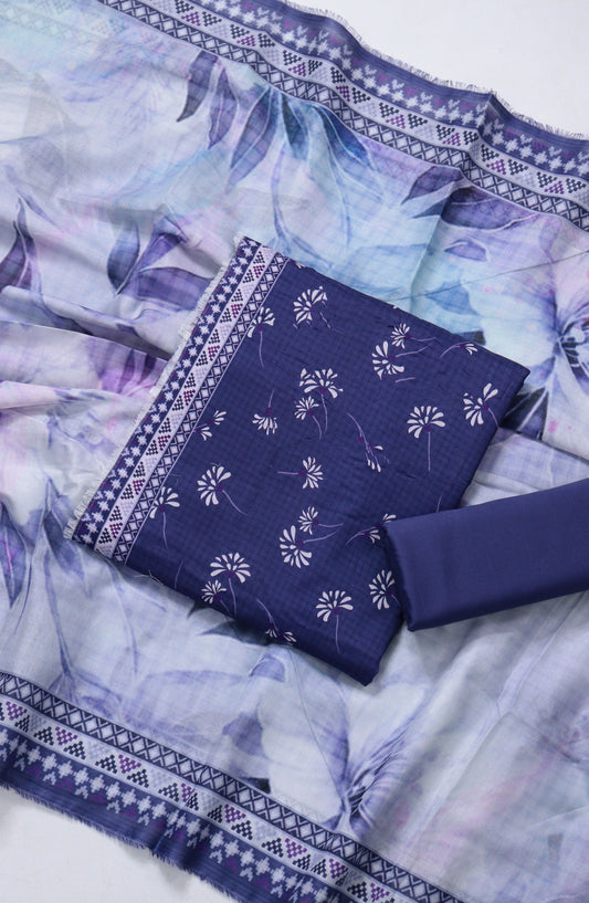 Bin Saeed Printed Lawn Unstitched 3 Piece Suit - BSD25 - BS26END - Blue - Summer Collection
