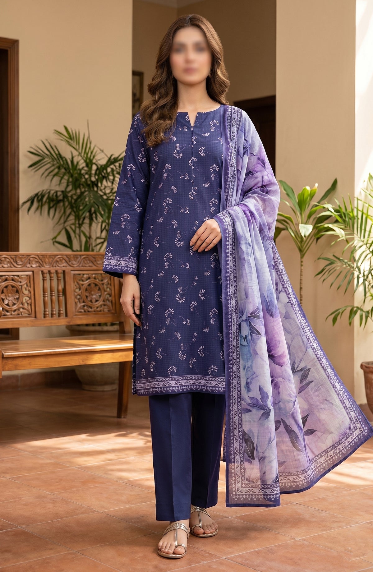 Bin Saeed Printed Lawn Unstitched 3 Piece Suit - BSD25 - BS26END - Blue - Summer Collection