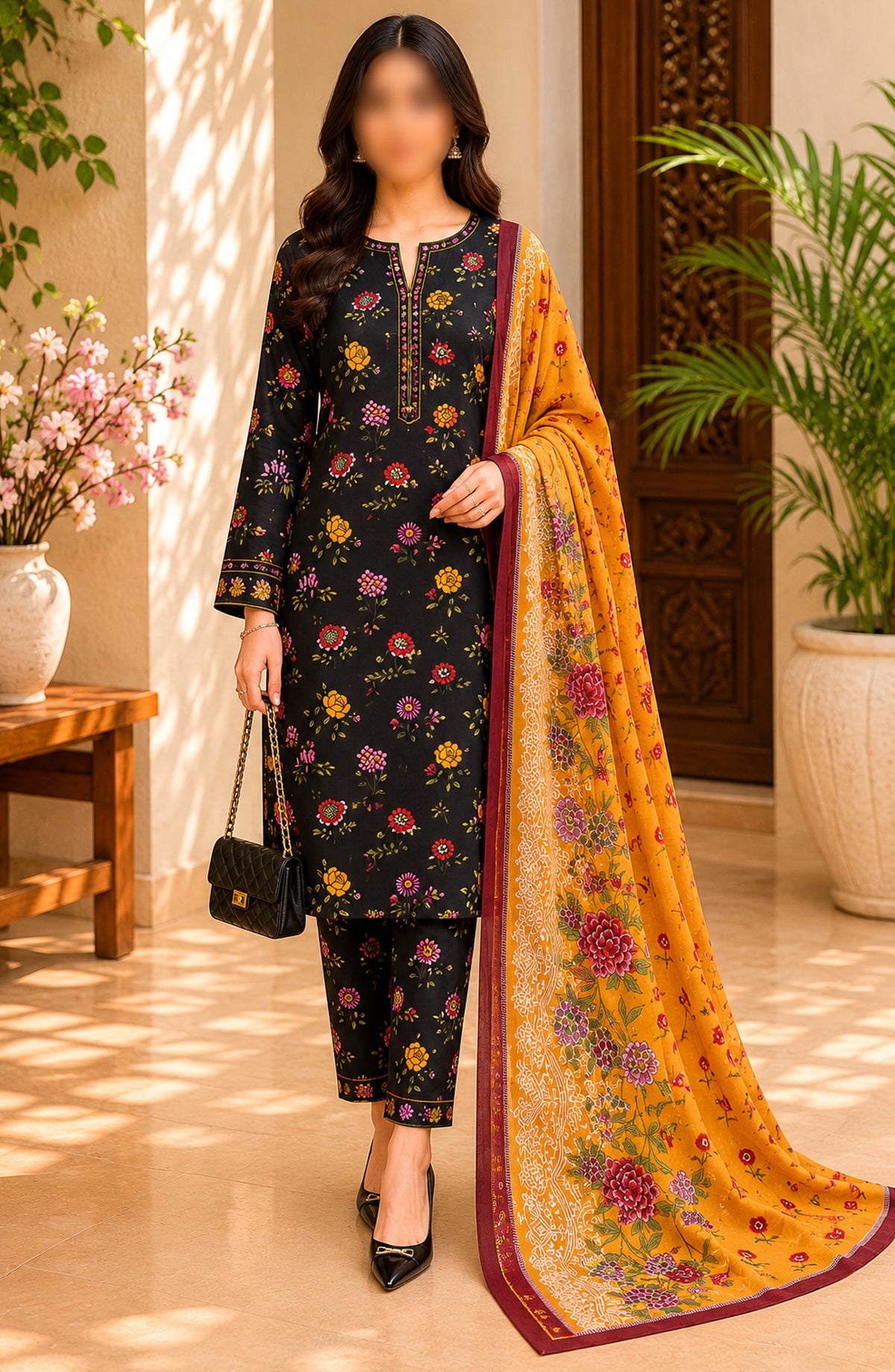 Bin Saeed Printed Lawn Unstitched 3 Piece Suit - BSD18 - BS26END - Black - Summer Collection