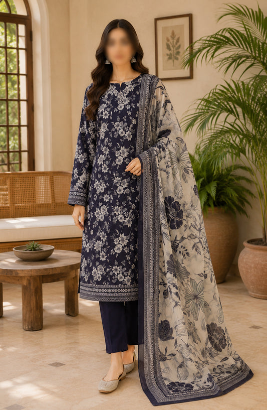 Bin Saeed Printed Lawn Unstitched 3 Piece Suit - BSD12 - BS26END - Blue - Summer Collection