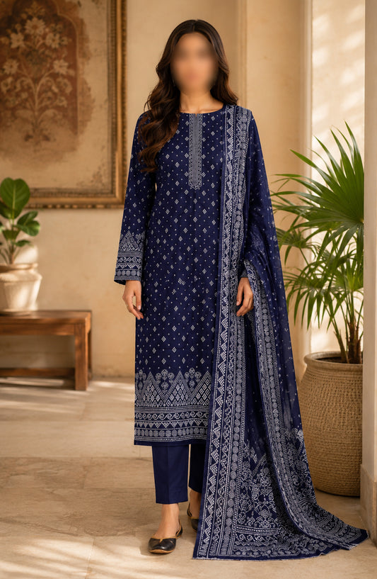 Bin Saeed Printed Lawn Unstitched 3 Piece Suit - BSD10 - BS26END - Blue - Summer Collection